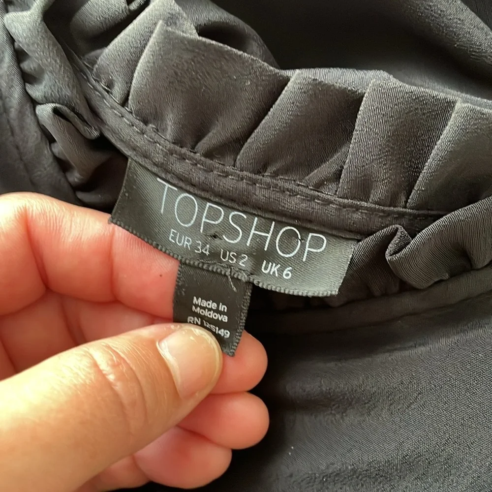 TOPSHOP Black Ruffle Button Down Slipdress Trim Midi Slip Dress! - Picture 9 of 9